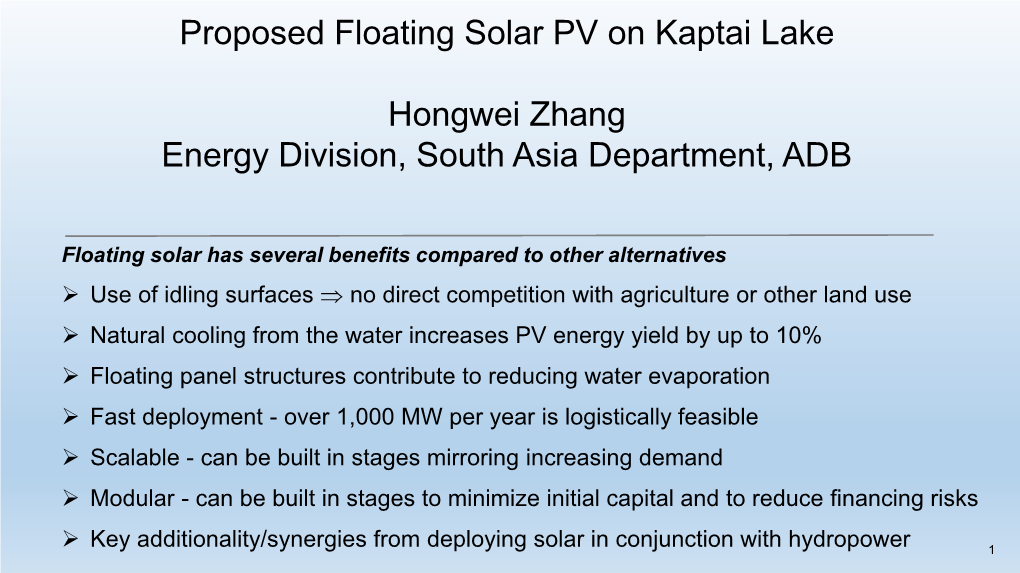 Proposed Floating Solar PV on Kaptai Lake Hongwei Zhang Energy