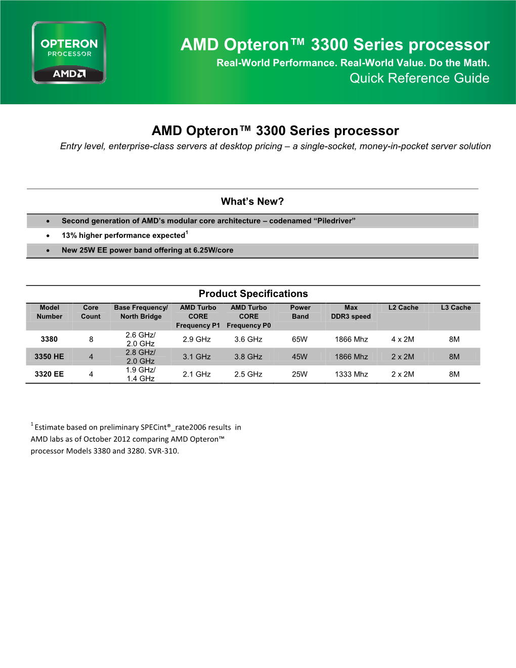 AMD Opteron™ 3300 Series Processor Real-World Performance