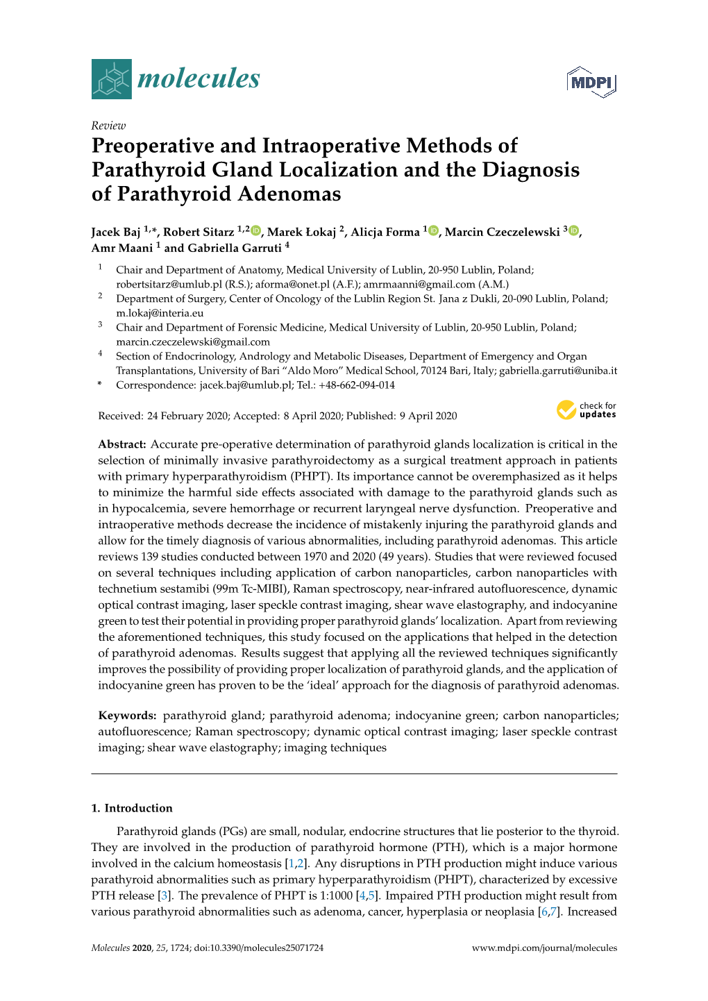 Preoperative and Intraoperative Methods of Parathyroid Gland Localization and the Diagnosis of Parathyroid Adenomas