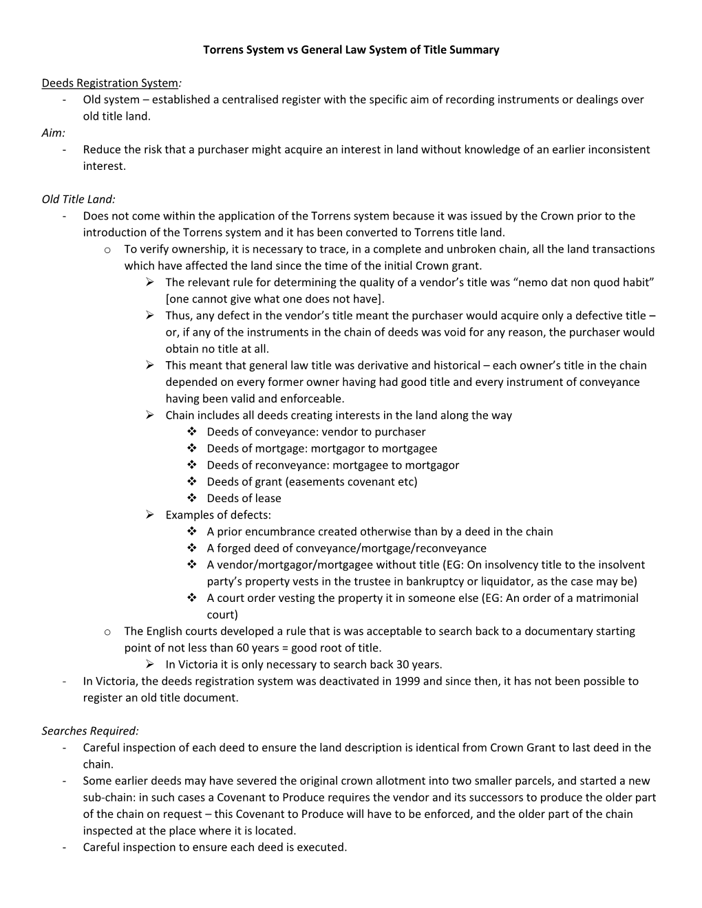 Torrens System Vs General Law System of Title Summary