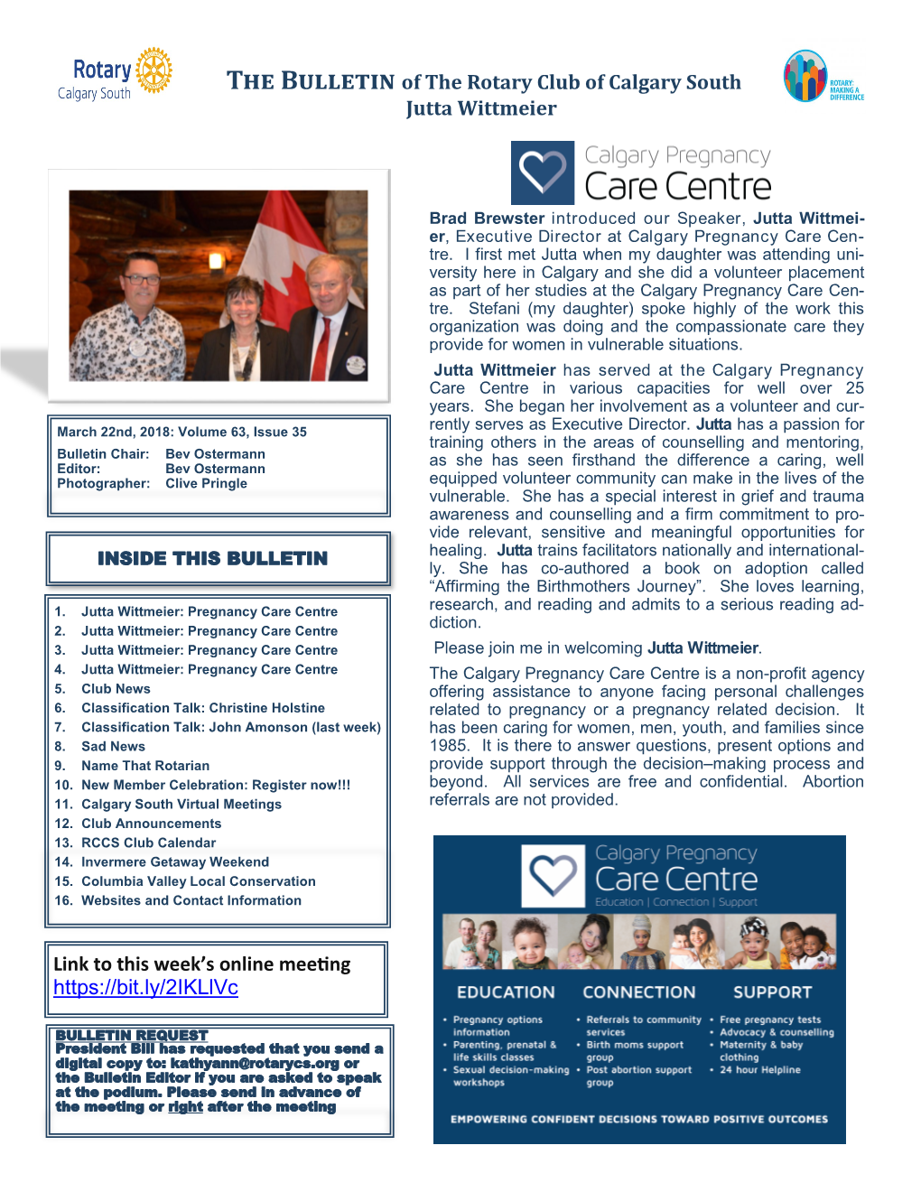 The Bulletin of the Rotary Club of Calgary South Jutta Wittmeier