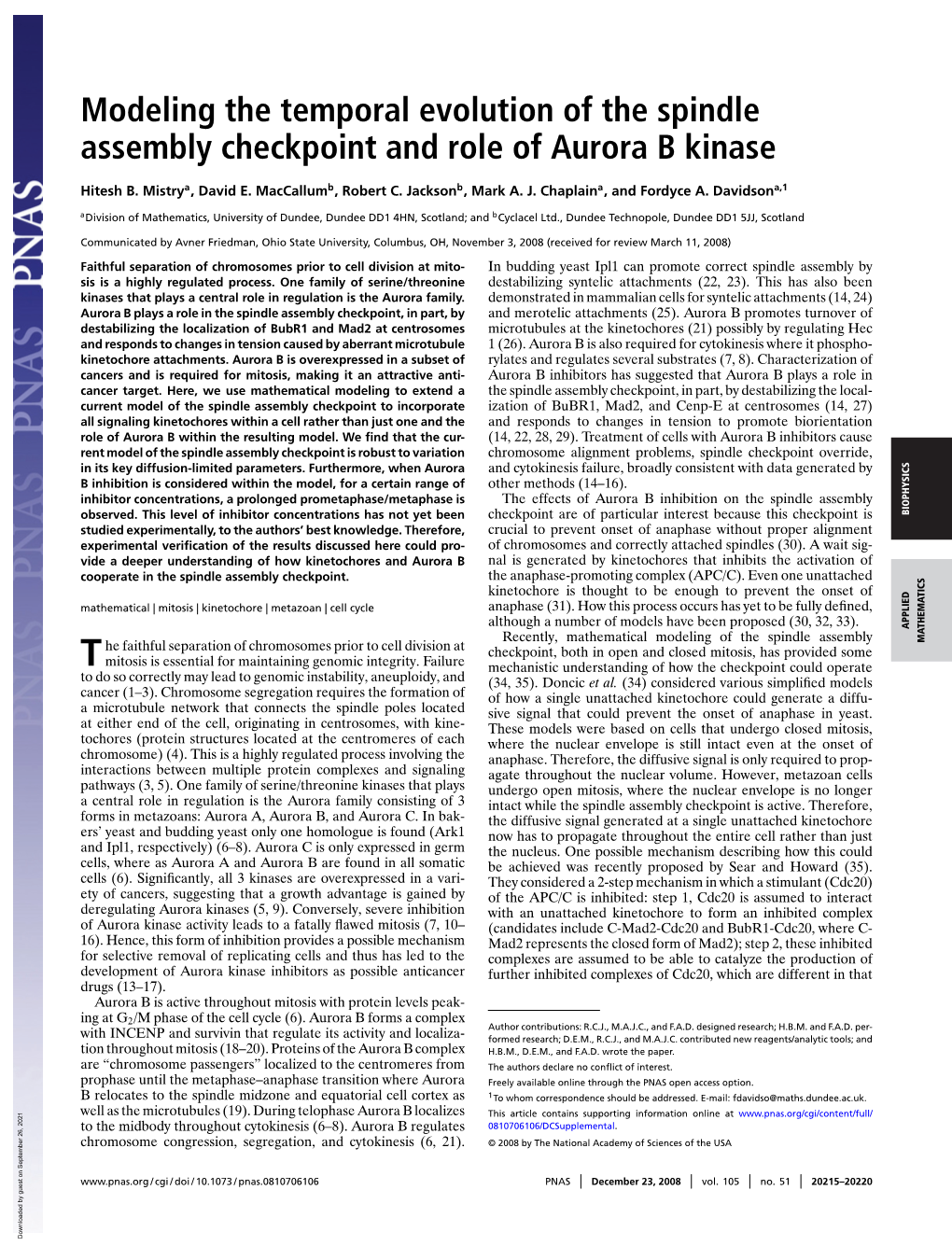 Modeling the Temporal Evolution of the Spindle Assembly Checkpoint and Role of Aurora B Kinase