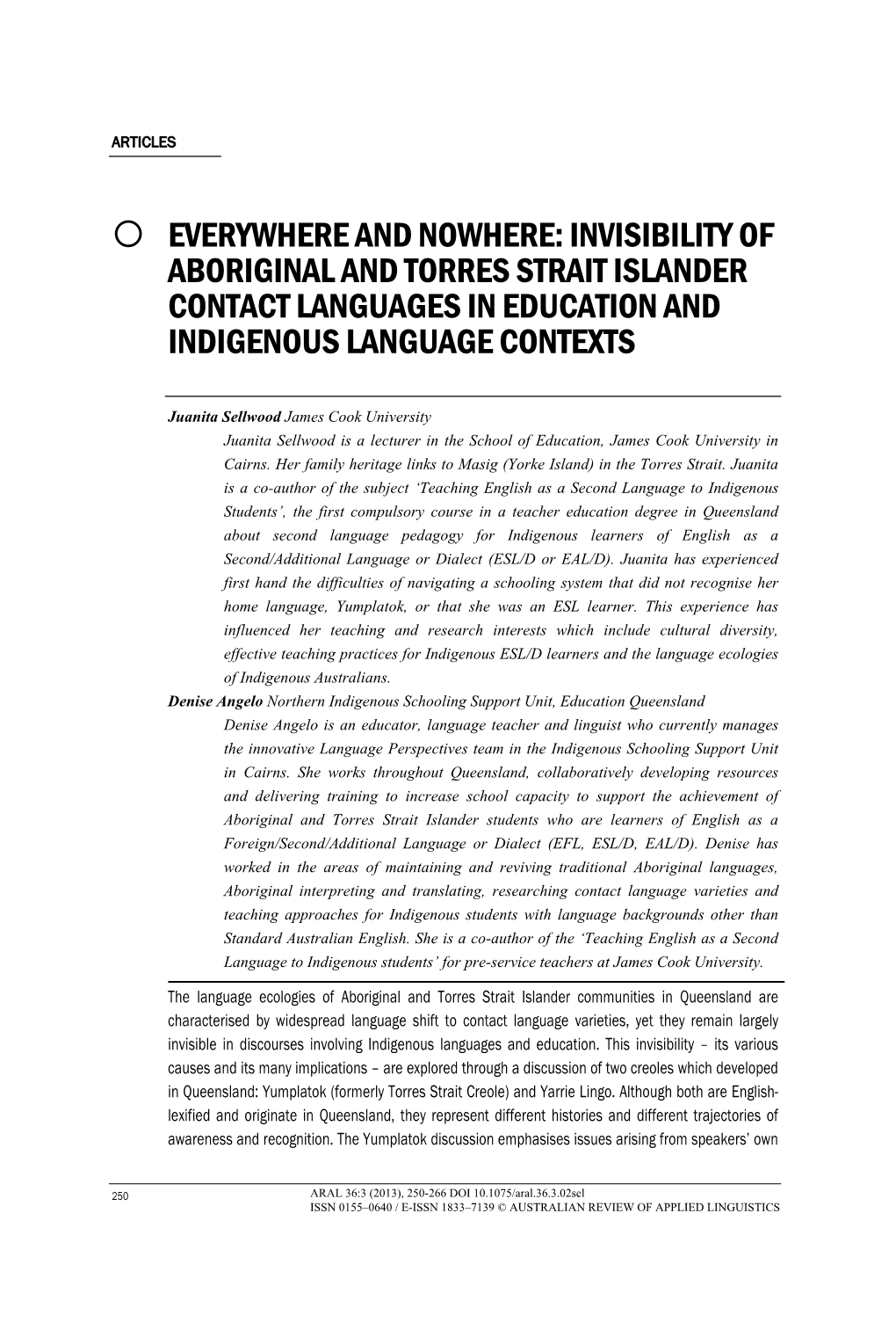 Invisibility of Aboriginal and Torres Strait Islander Contact Languages in Education and Indigenous Language Contexts