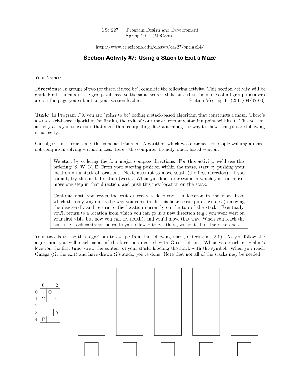 Section Activity #7: Using a Stack to Exit a Maze