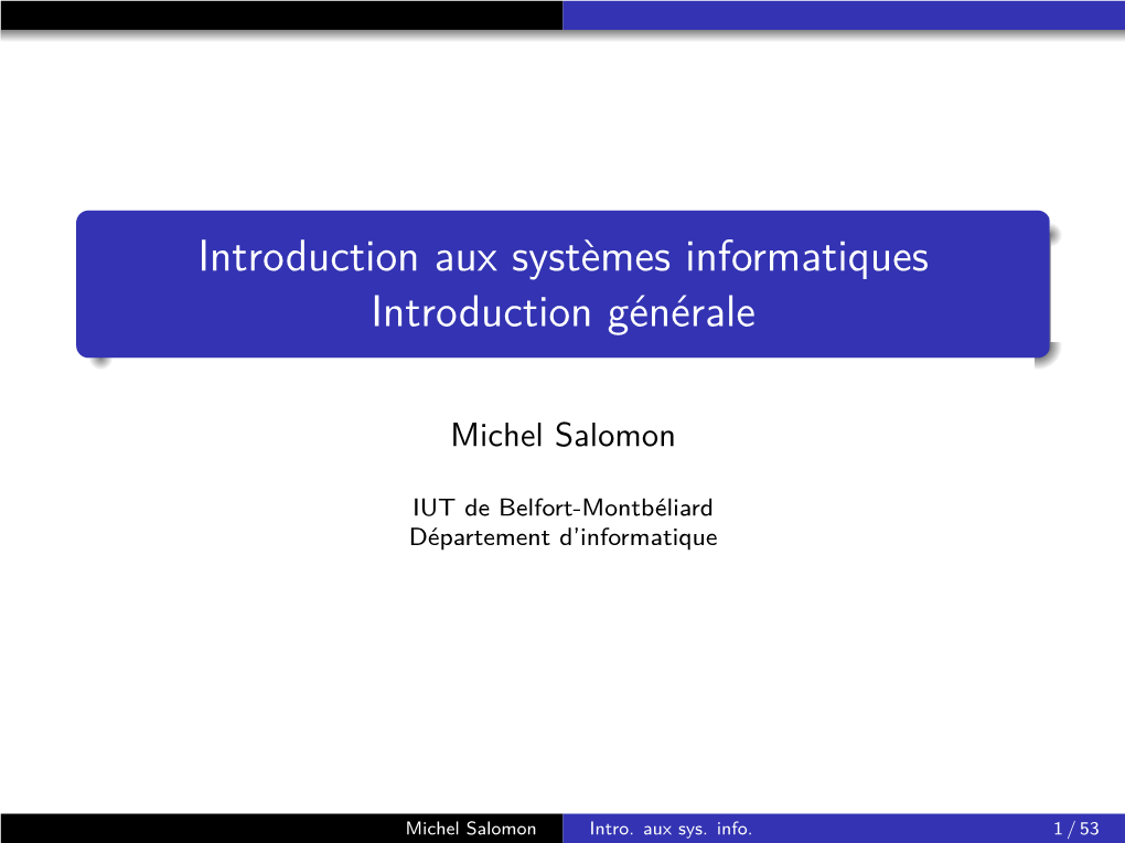 Introduction Aux Systèmes Informatiques Introduction Générale