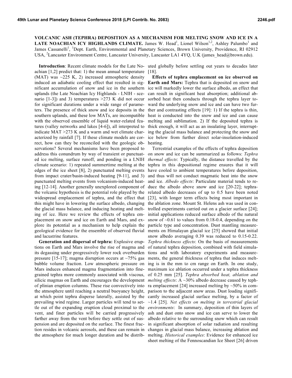 Volcanic Ash (Tephra) Deposition As a Mechanism for Melting Snow and Ice in a Late Noachian Icy Highlands Climate