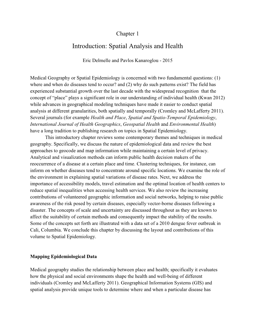 Introduction: Spatial Analysis and Health