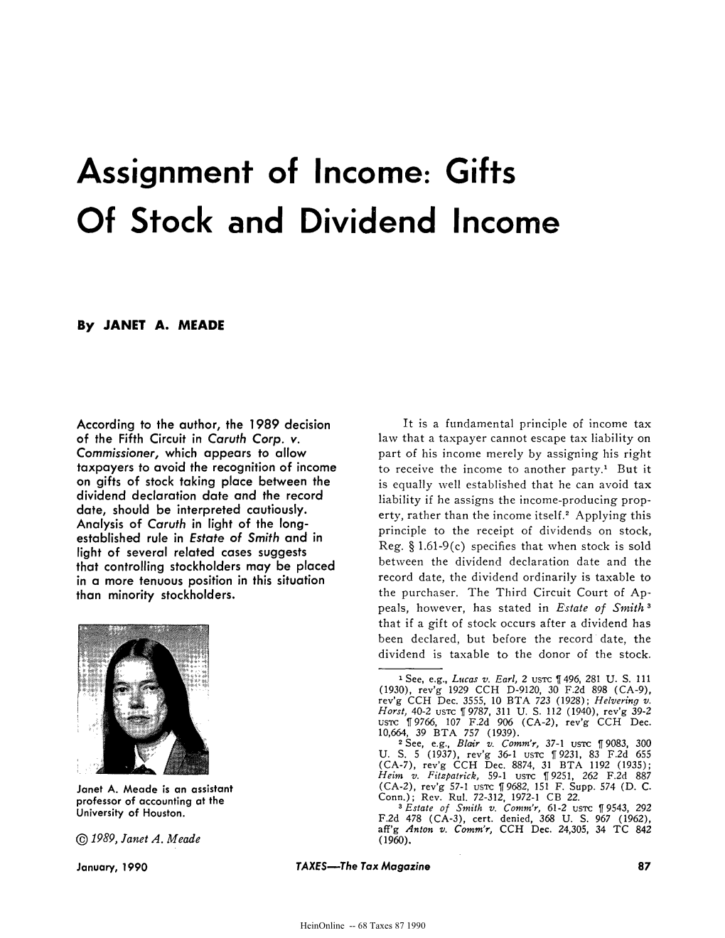 Assignment of Income: Gifts of Stock and Dividend Income