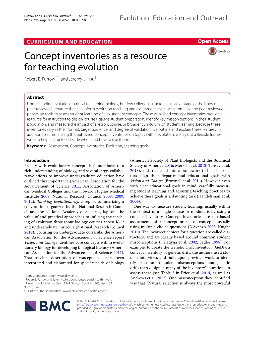 Concept Inventories As a Resource for Teaching Evolution Robert E