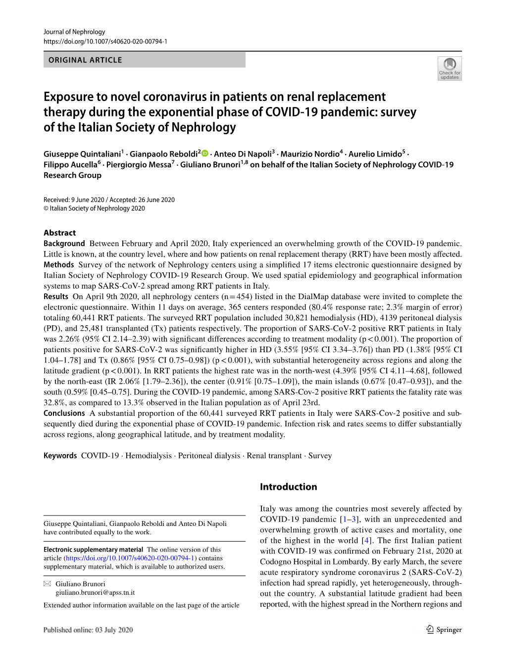 Survey of the Italian Society of Nephrology