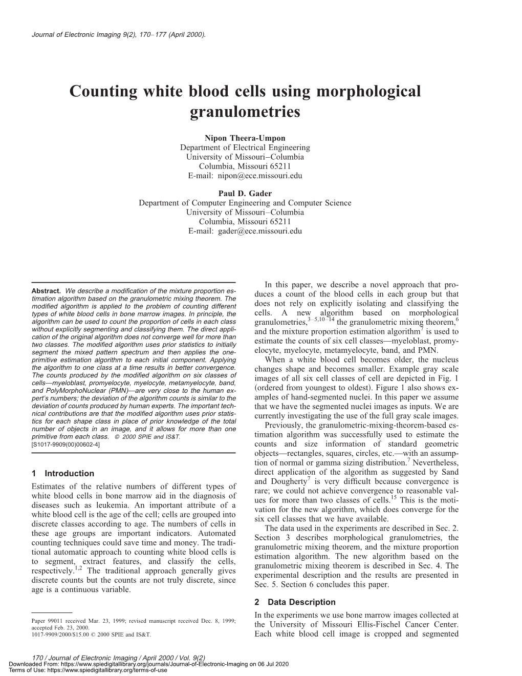 Counting White Blood Cells Using Morphological Granulometries