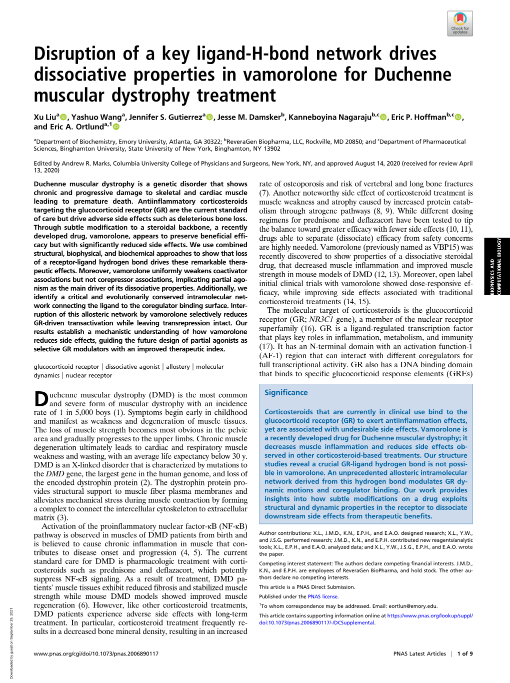 Disruption of a Key Ligand-H-Bond Network Drives Dissociative Properties in Vamorolone for Duchenne Muscular Dystrophy Treatment