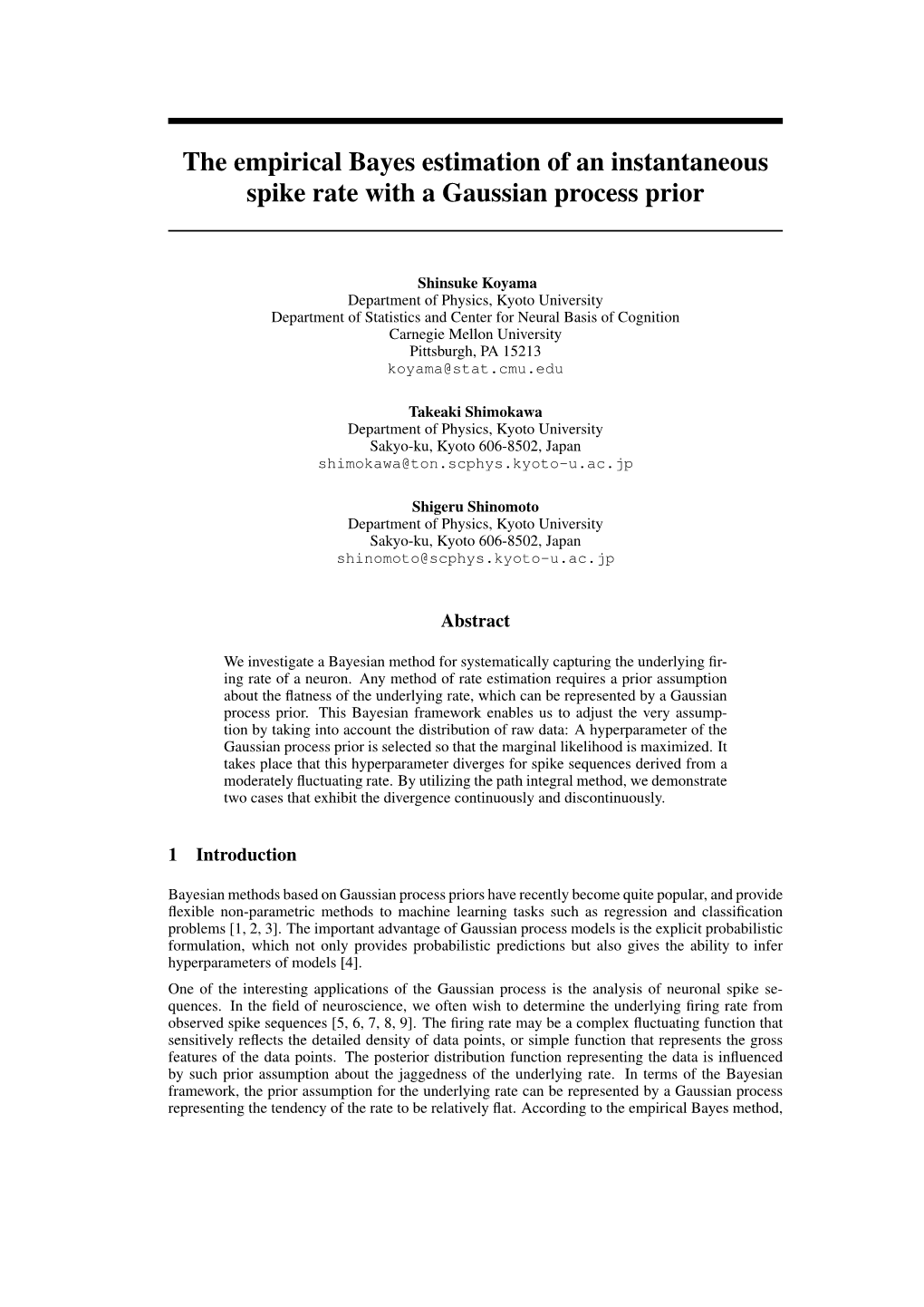 The Empirical Bayes Estimation of an Instantaneous Spike Rate with a Gaussian Process Prior