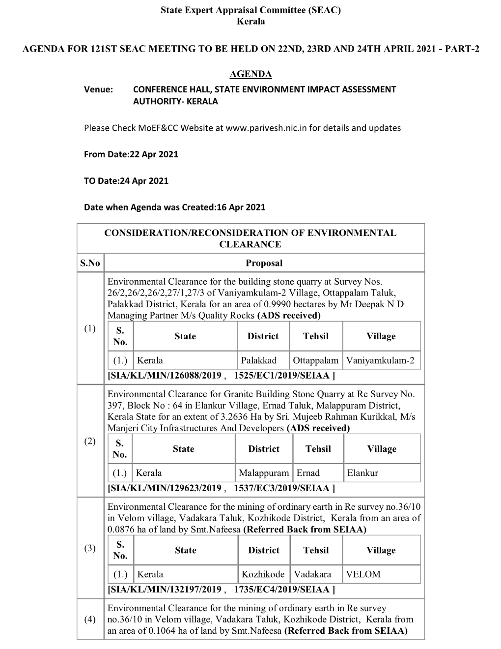 State Expert Appraisal Committee (SEAC) Kerala