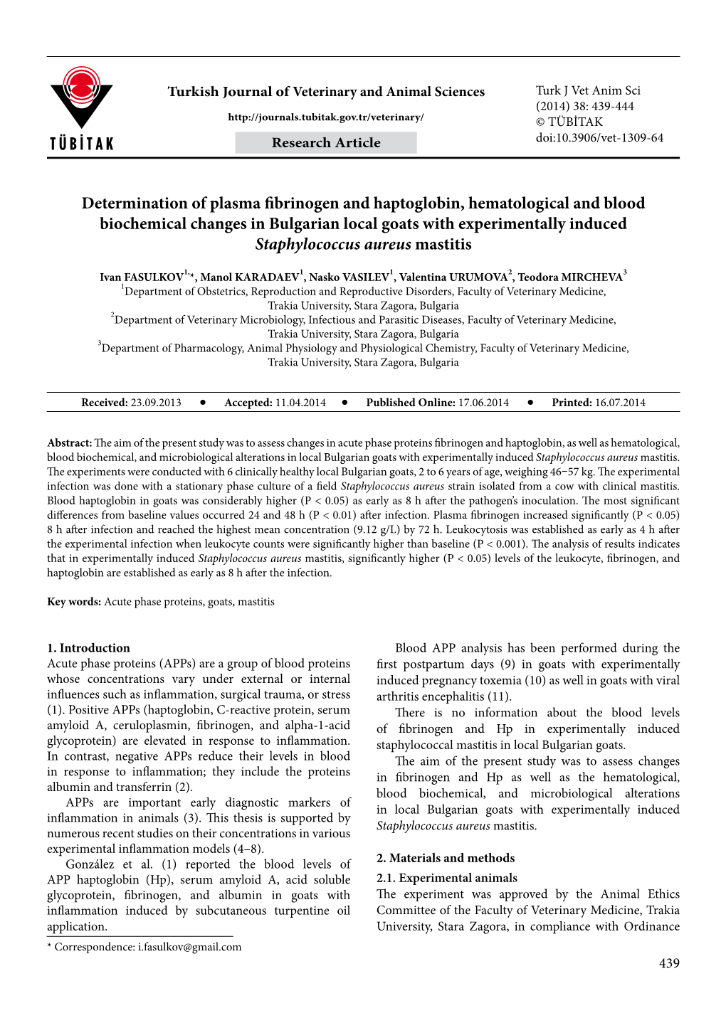 Determination of Plasma Fibrinogen and Haptoglobin, Hematological