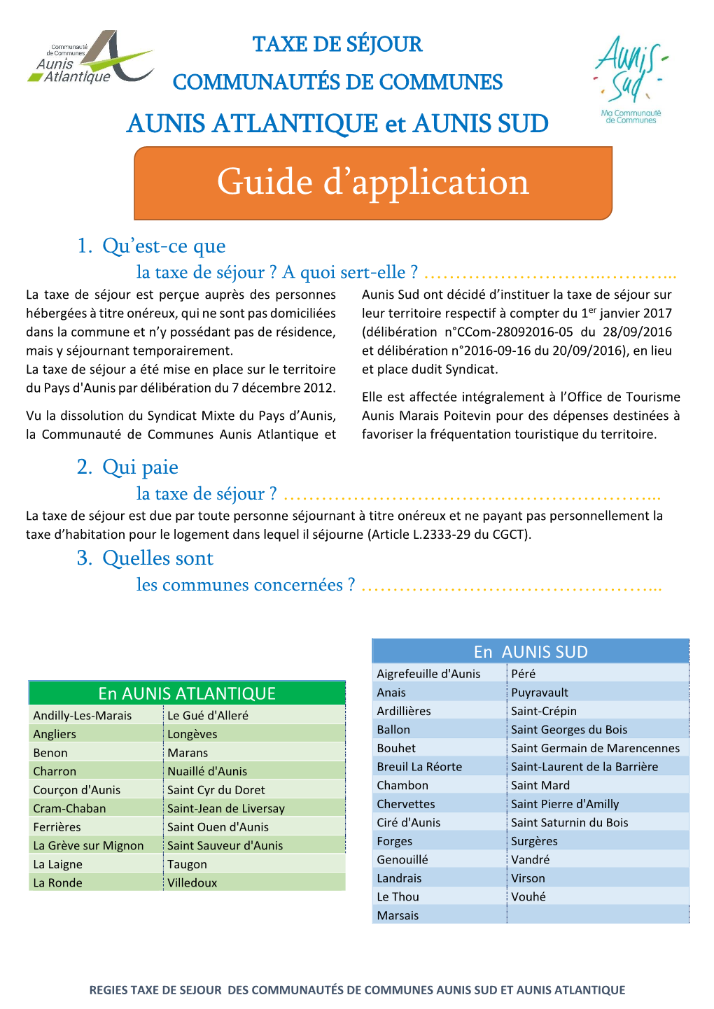Guide D'application De La Taxe De Séjour