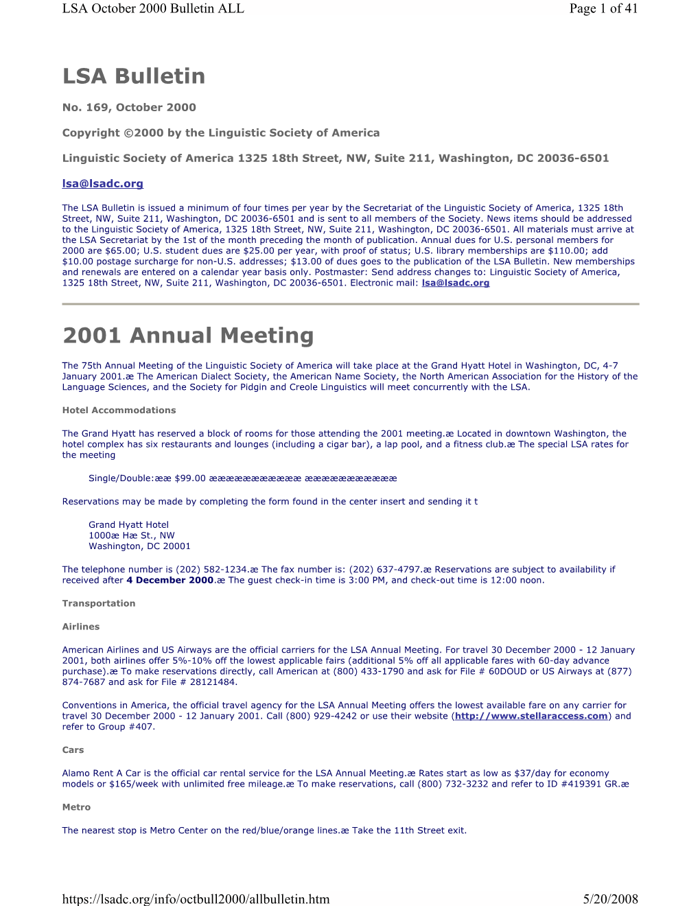 LSA Bulletin 2001 Annual Meeting