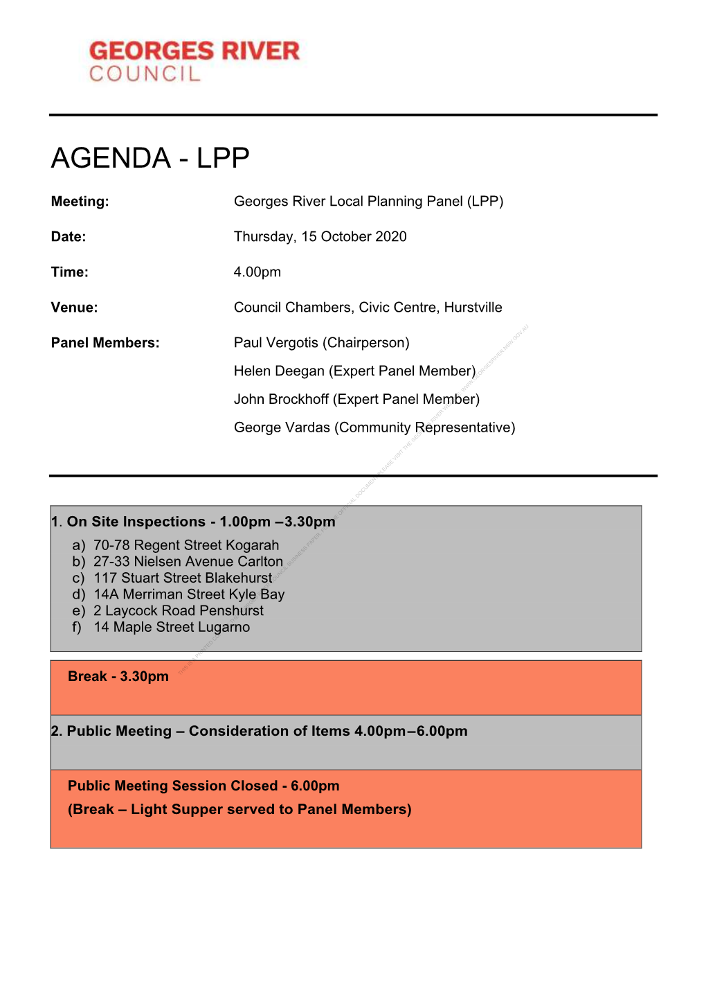 Agenda of Georges River Local Planning Panel (LPP)