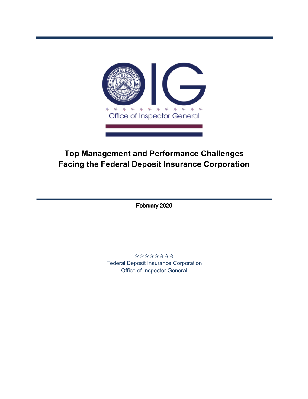 Top Management and Performance Challenges Facing the Federal Deposit Insurance Corporation