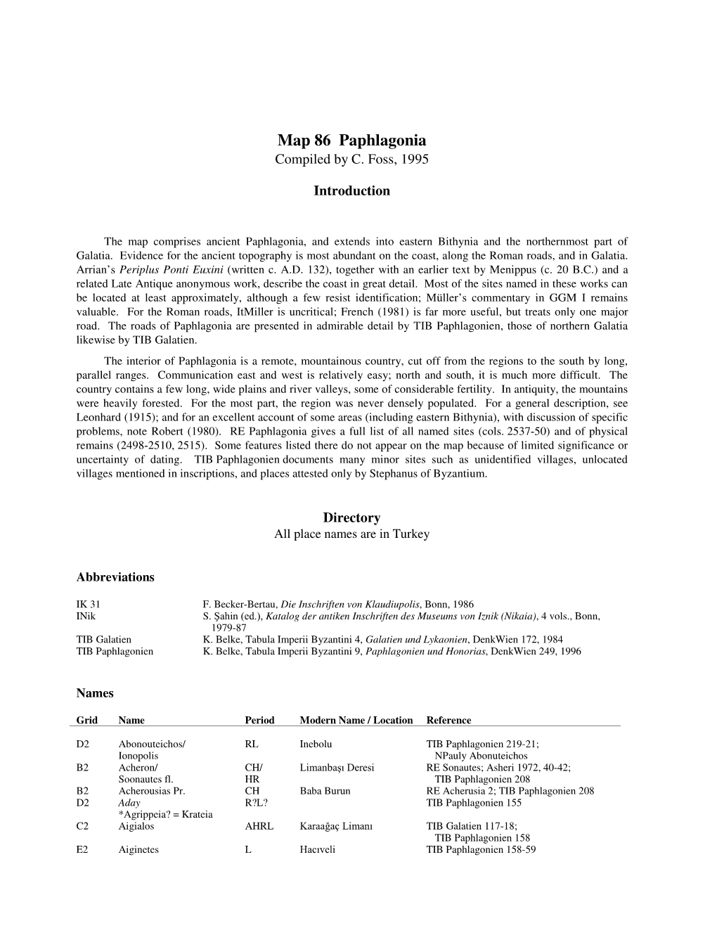 Map 86 Paphlagonia Compiled by C