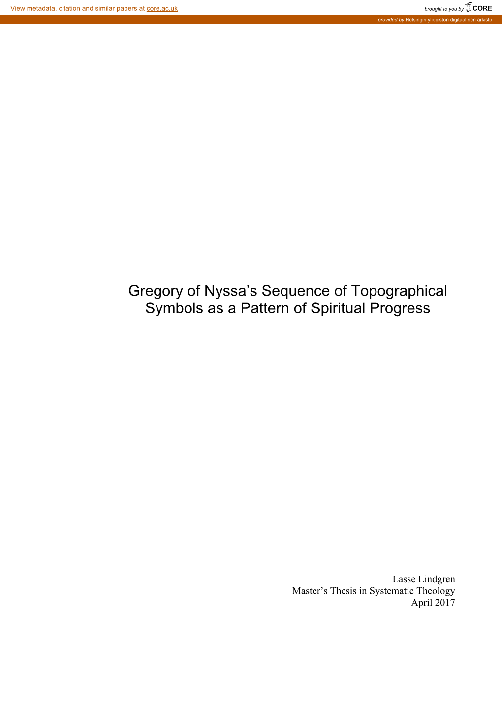 Gregory of Nyssa's Sequence of Topographical Symbols As