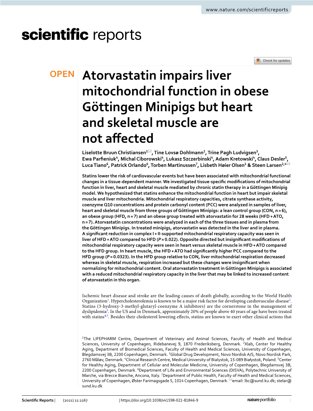 Atorvastatin Impairs Liver Mitochondrial Function in Obese