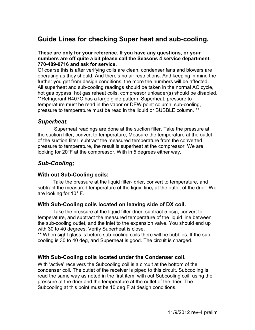 Guide Lines for Checking Super Heat and Sub-Cooling