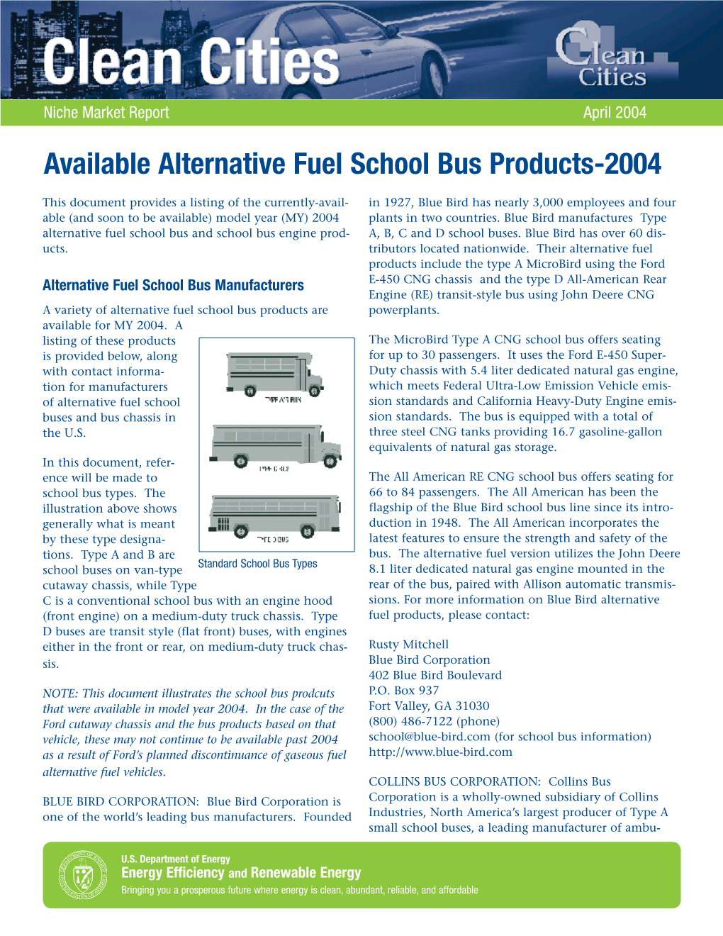 Available Alternative Fuel School Bus Products-2004
