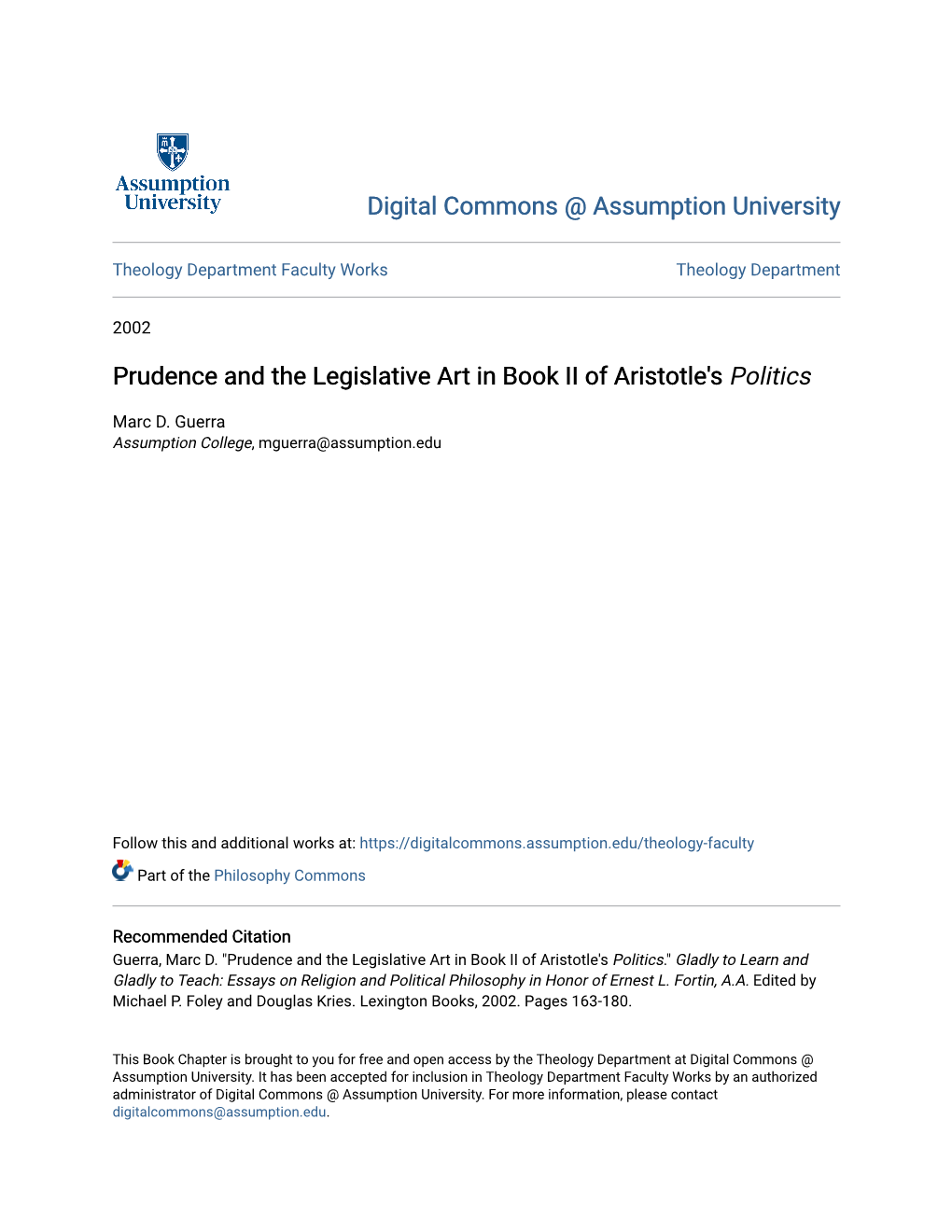 Prudence and the Legislative Art in Book II of Aristotle's Politics