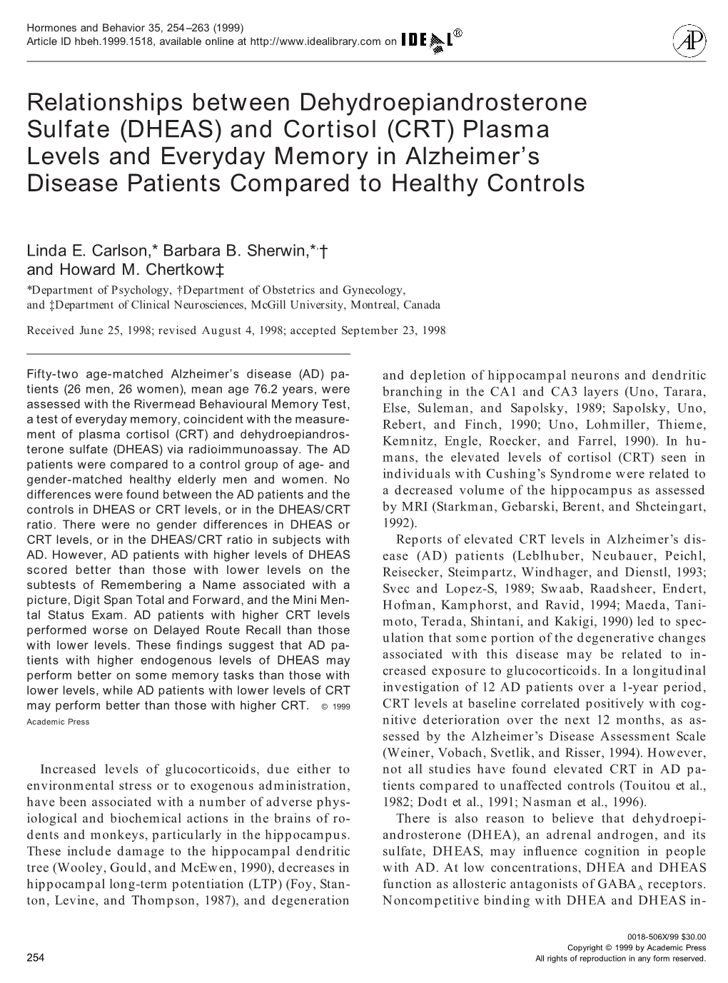 Relationships Between Dehydroepiandrosterone Sulfate