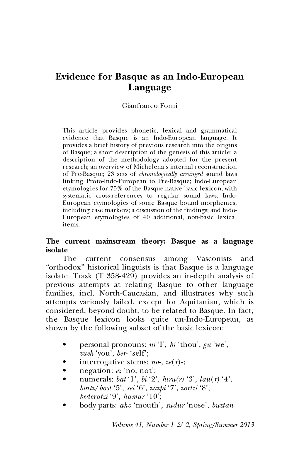 Evidence for Basque As an Indo-European Language