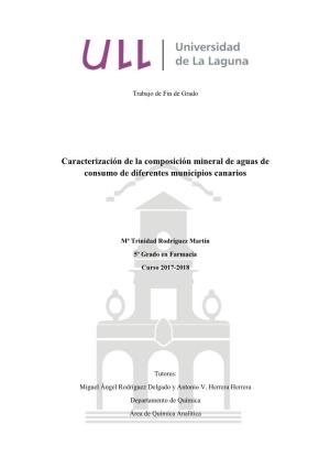Caracterización De La Composición Mineral De Aguas De Consumo De Diferentes Municipios Canarios
