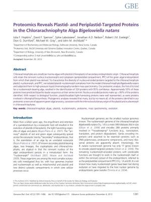 And Periplastid-Targeted Proteins in the Chlorarachniophyte Alga Bigelowiella Natans