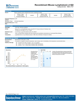 Recombinant Mouse Lymphotoxin Α1/Β2 Catalog Number: 9968-LY/CF
