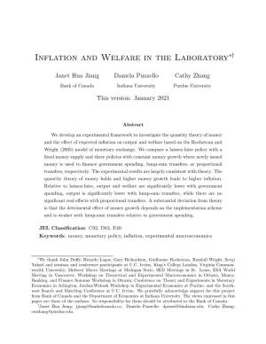 Inflation and Welfare in the Laboratory∗†