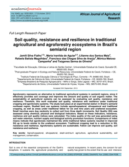 Soil Quality, Resistance and Resilience in Traditional Agricultural and Agroforestry Ecosystems in Brazil’S Semiarid Region