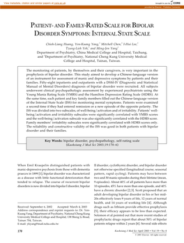 Patient- and Family-Rated Scale for Bipolar Disorder Symptoms: Internal State Scale