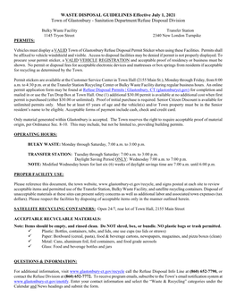 WASTE DISPOSAL GUIDELINES Effective July 1, 2021 Town of Glastonbury - Sanitation Department/Refuse Disposal Division