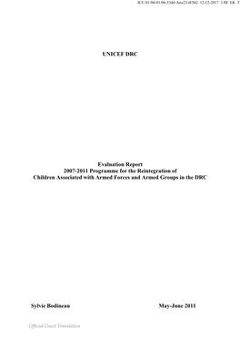 UNICEF DRC Evaluation Report 2007-2011 Programme for The