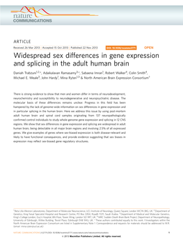 Widespread Sex Differences in Gene Expression and Splicing in the Adult Human Brain