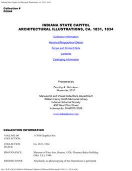 Indiana State Capitol Architectural Illustrations, Ca. 1831, 1834