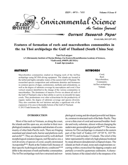 Features of Formation of Reefs and Macrobenthos Communities in the an Thoi Archipelago the Gulf of Thailand (South China Sea)