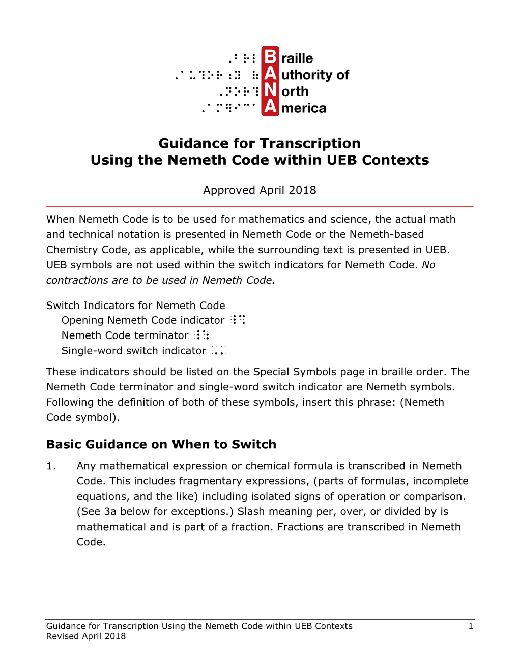 Guidance for Transcription Using the Nemeth Code Within UEB Contexts