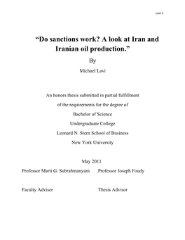 Do Sanctions Work? a Look at Iran and Iranian Oil Production.” by Michael Lavi