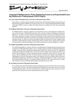 Automated Multiparameter Water Monitoring System As an Experiential Learn- Ing Platform for Undergraduate STEM Majors