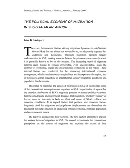 The Political Economy of Migration in Sub-Saharan Africa