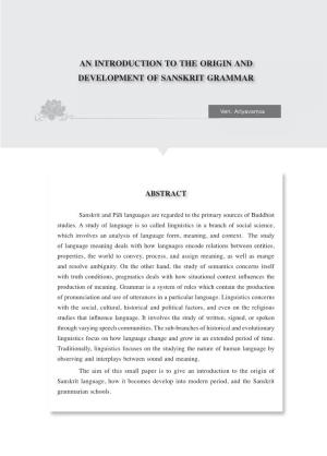An Introduction to the Origin and Development of Sanskrit Grammar