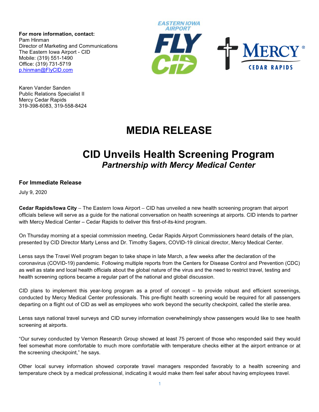 CID Unveils Health Screening Program Partnership with Mercy Medical Center