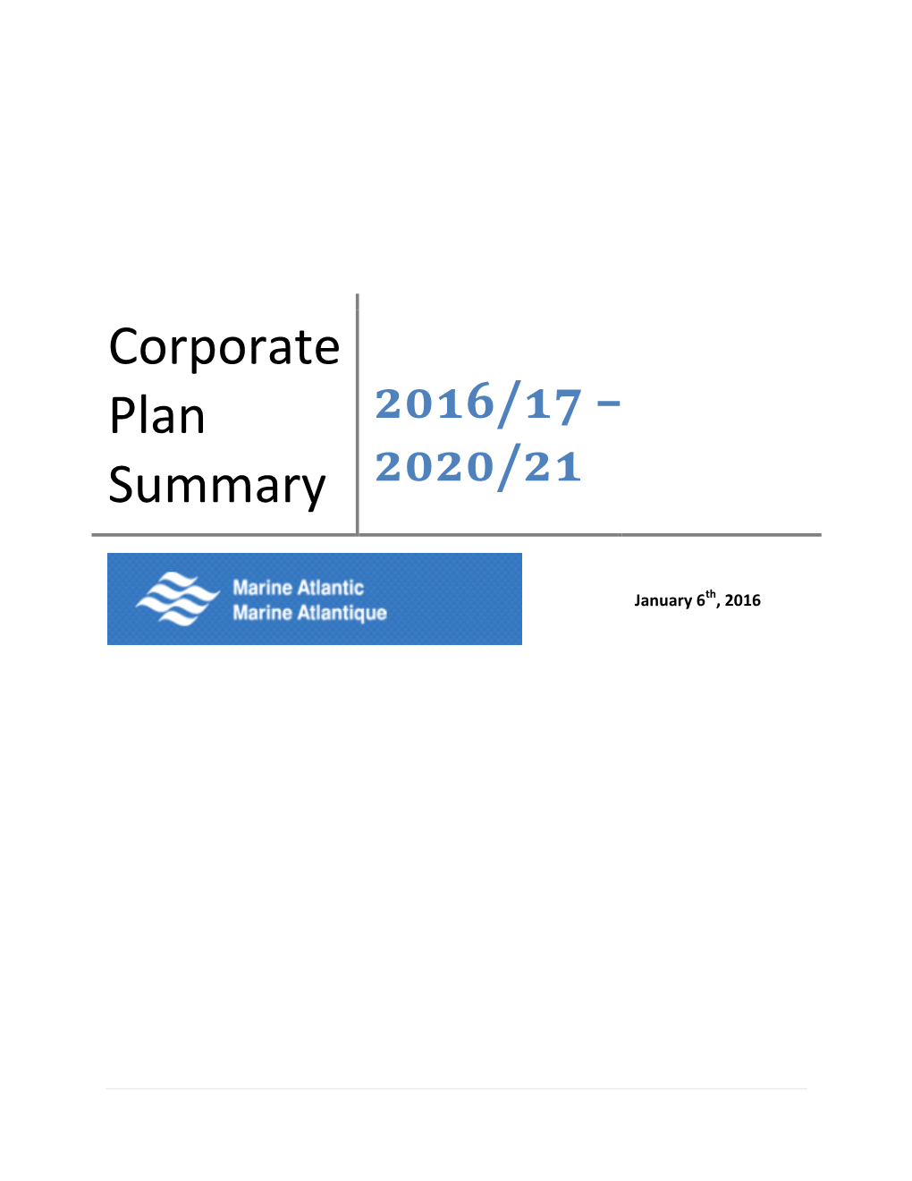 Corporate Plan Summary 2016/17