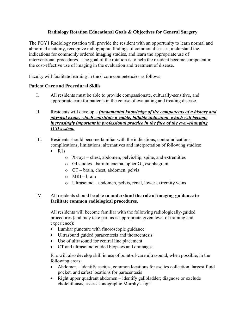 Radiology Rotation Educational Goals & Objectives for General Surgery